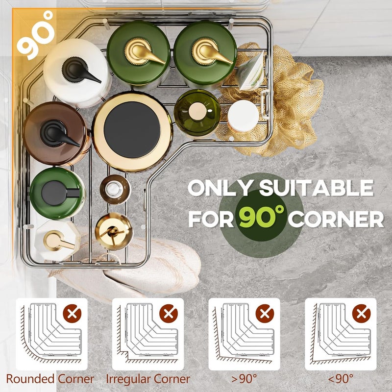 MAXIFFE 3 Pack X-Large Corner Shower Caddy with Soap Holder, Large Capacity Sturdy Easy Install No Drilling Stainless Steel Hold 40 LB Shower Organizer Shelves Rack for Family Renter Bathroom, Silver - Image 5